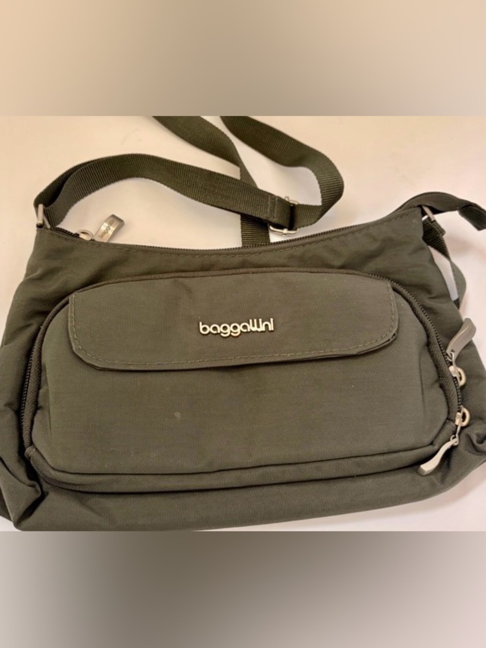 Longchamp Black Nylon Bag with Silver Logo Accent